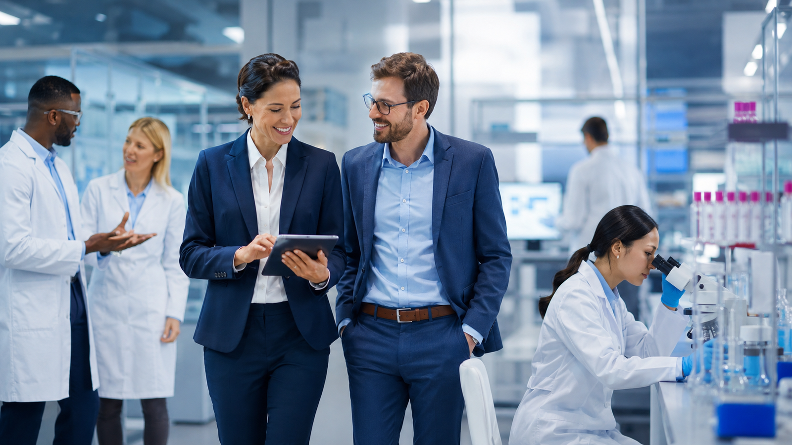 Pharmaceutical team working together